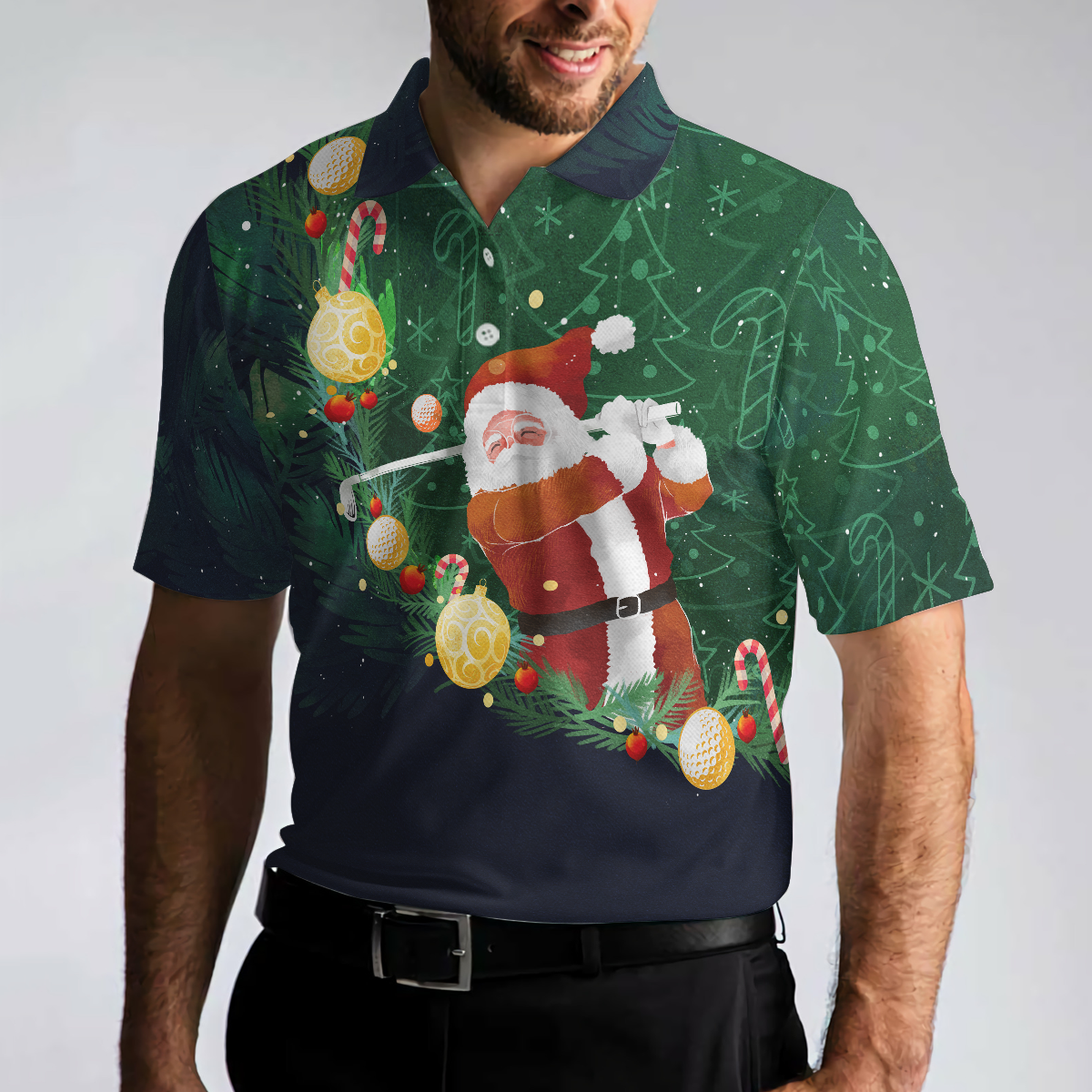 WW | Weihnachts Golf Polohemden - Herren Golf Polohemden Kurzarm - Santa Golfspiel Muster Shirt - Weihnachts Shirt Geschenkidee für Männer