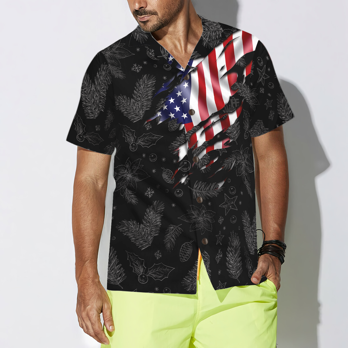WW | Hyperfavor Weihnachts-Hawaiianhemden, Weihnachts-USA-Flaggenmuster-Hemd Kurzarm, Weihnachtshemden-Idee Geschenk Für Männer Und Frauen