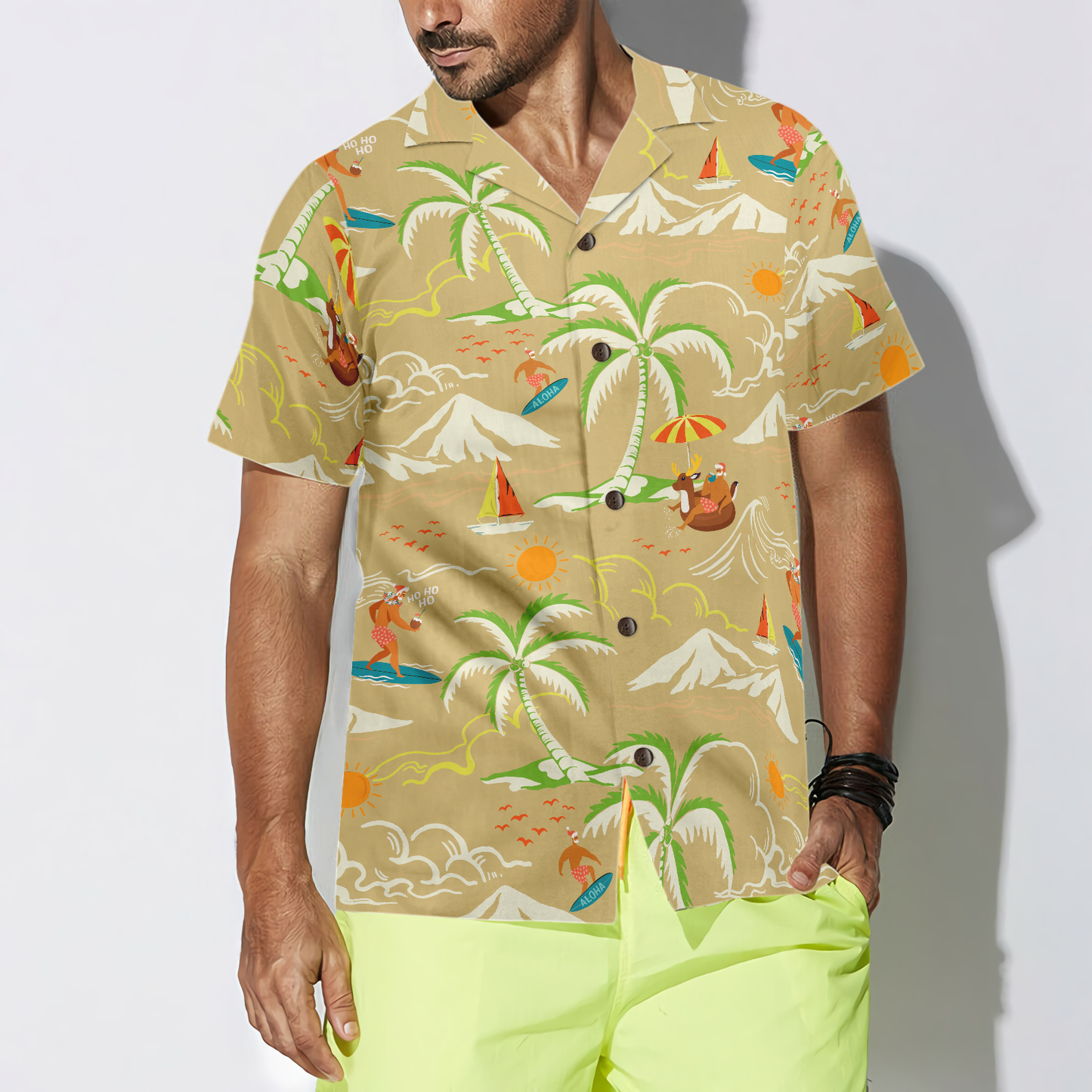 WW | Hyperfavor Weihnachts-Hawaiian-Shirts, Santa Strand Sommer Muster 4 Shirt Kurzarm, Weihnachtshemd Geschenkidee für Männer und Frauen