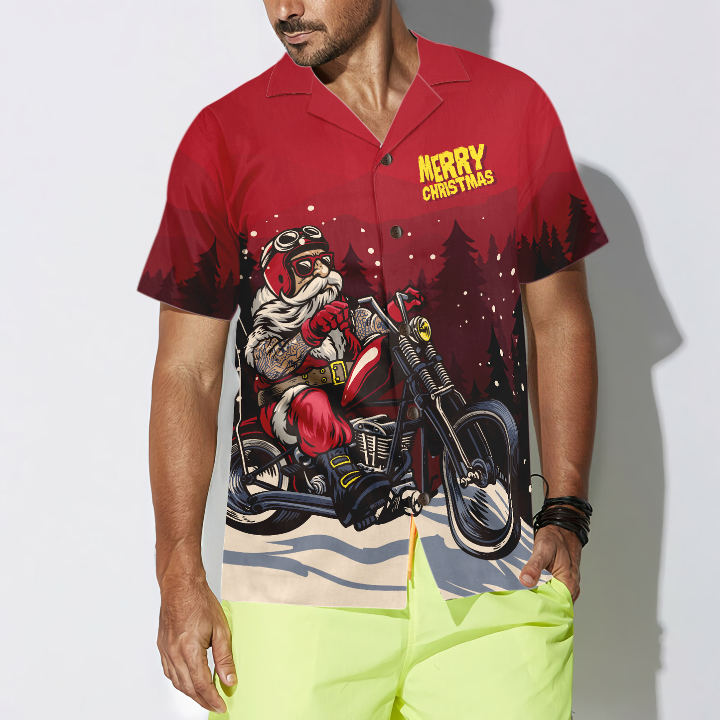 WW | Hyperfavor Weihnachts Hawaiian Shirts, Santa Motobike Hemd Kurzarm, Weihnachtshemd Geschenkidee für Männer und Frauen