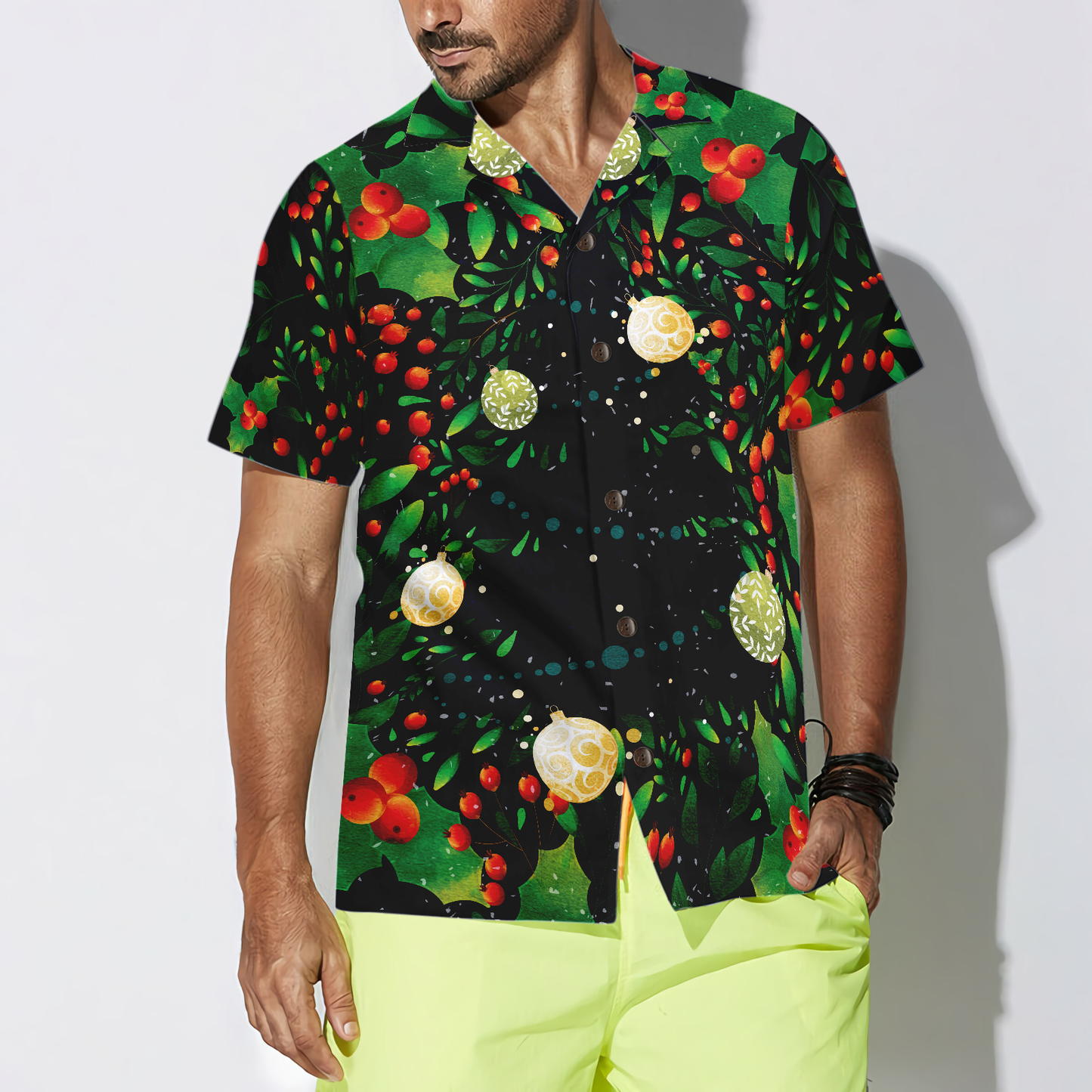 WW | Hyperfavor Weihnachtsbaum-Muster Hawaiian-Shirt, Weihnachtshemden Kurzarm Button-Down-Shirt für Männer und Frauen