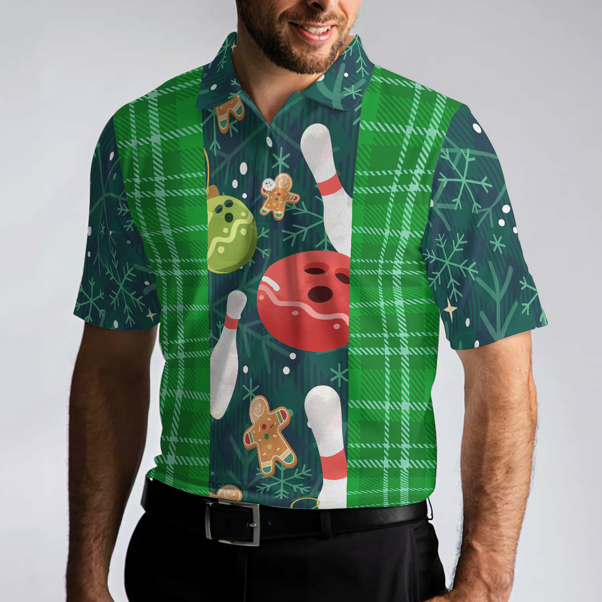 WW | Weihnachts-Bowling mit Flanellkaromuster Herren Polohemden