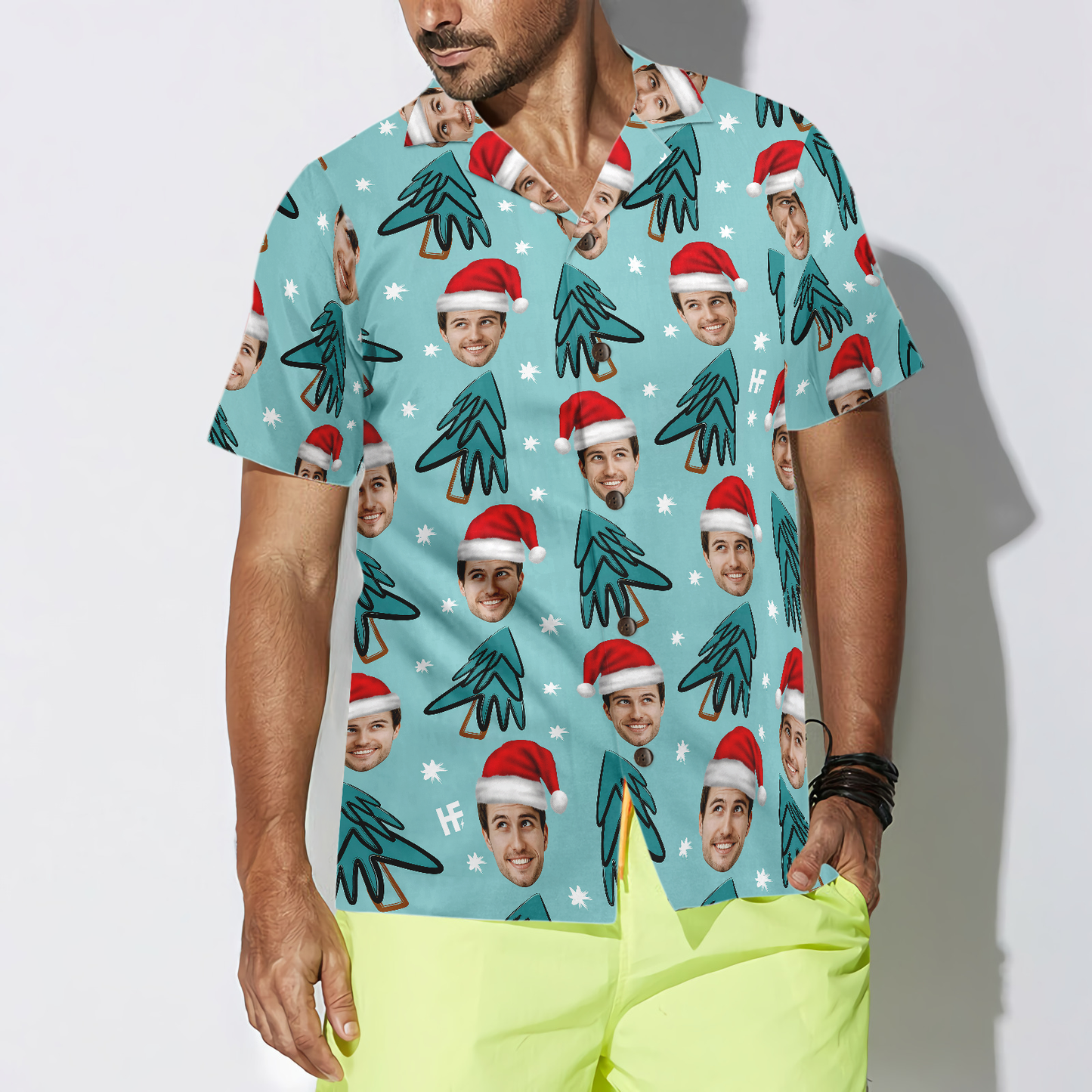 WW | Lustiges benutzerdefiniertes Gesicht Weihnachtsbaum benutzerdefiniertes Hawaiian Shirt
