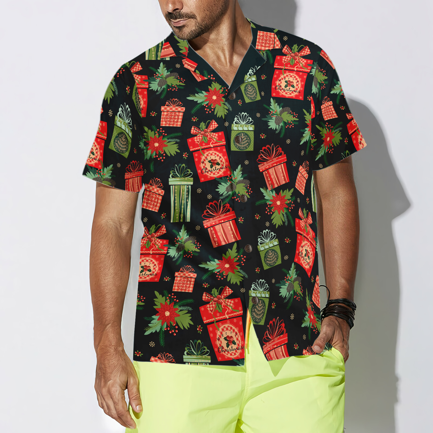 WW | Hyperfavor Weihnachten Hawaiian Hemden, Weihnachtsgeschenk Musterhemd Kurzarm, Weihnachtshemd Ideen Geschenk für Männer und Frauen