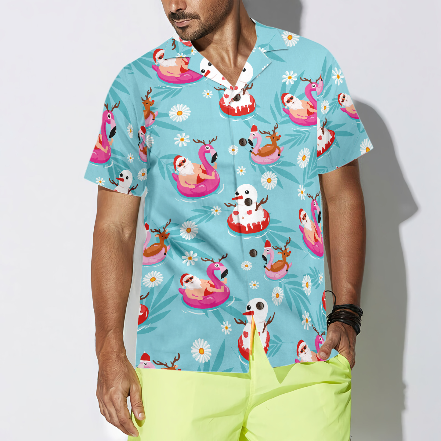WW | Hyperfavor Weihnachts-Hawaiian-Shirts, Santa Strand Sommer Muster Shirt Kurzarm, Weihnachtshemden Idee Geschenk Für Männer Und Frauen