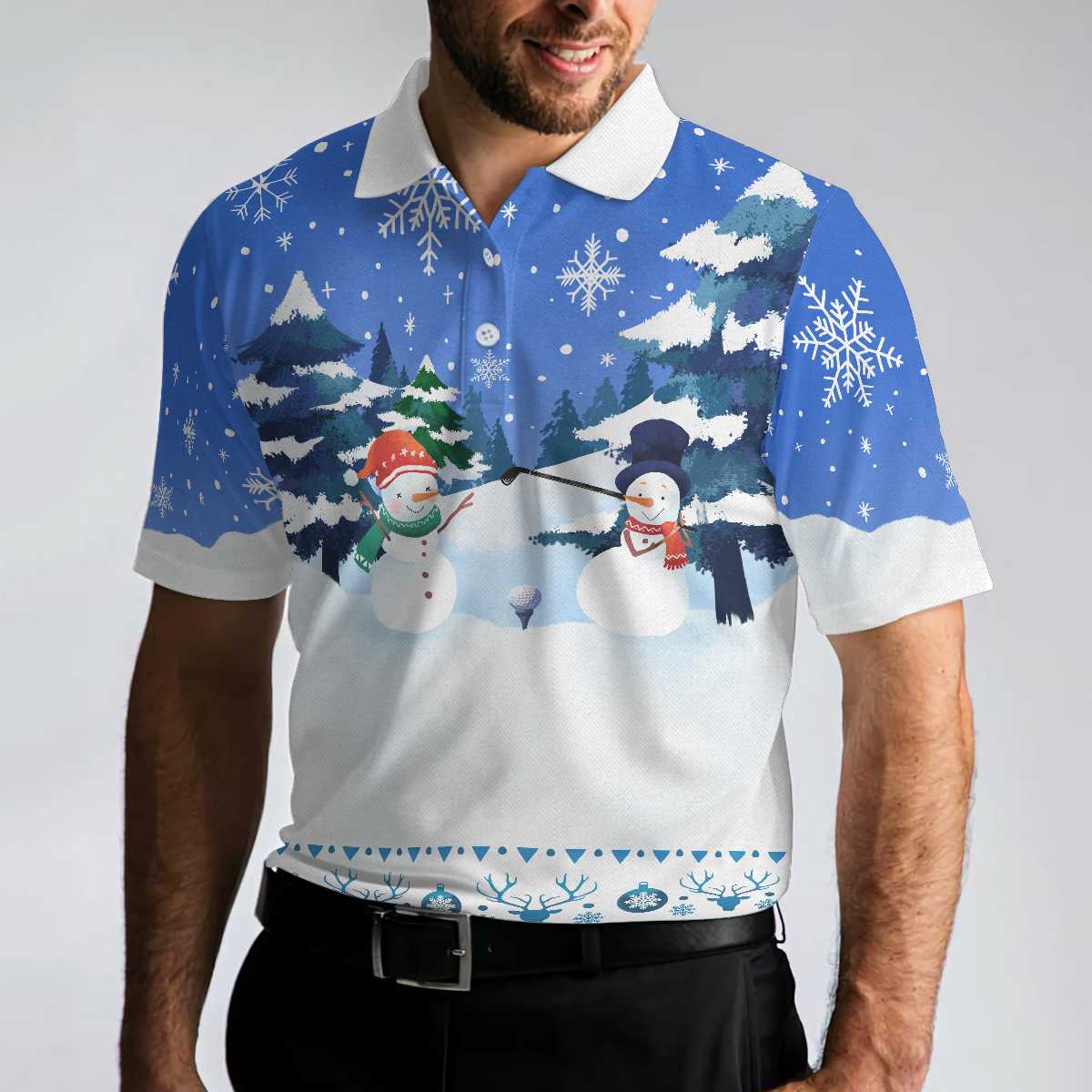 WW | Weihnachts Golf Polo-Shirts - Herren Golf Polo-Shirts Kurzarm - Lustiges Schneemann-Muster-Shirt Dry Fit - Weihnachts-Shirt Geschenkidee für Männer