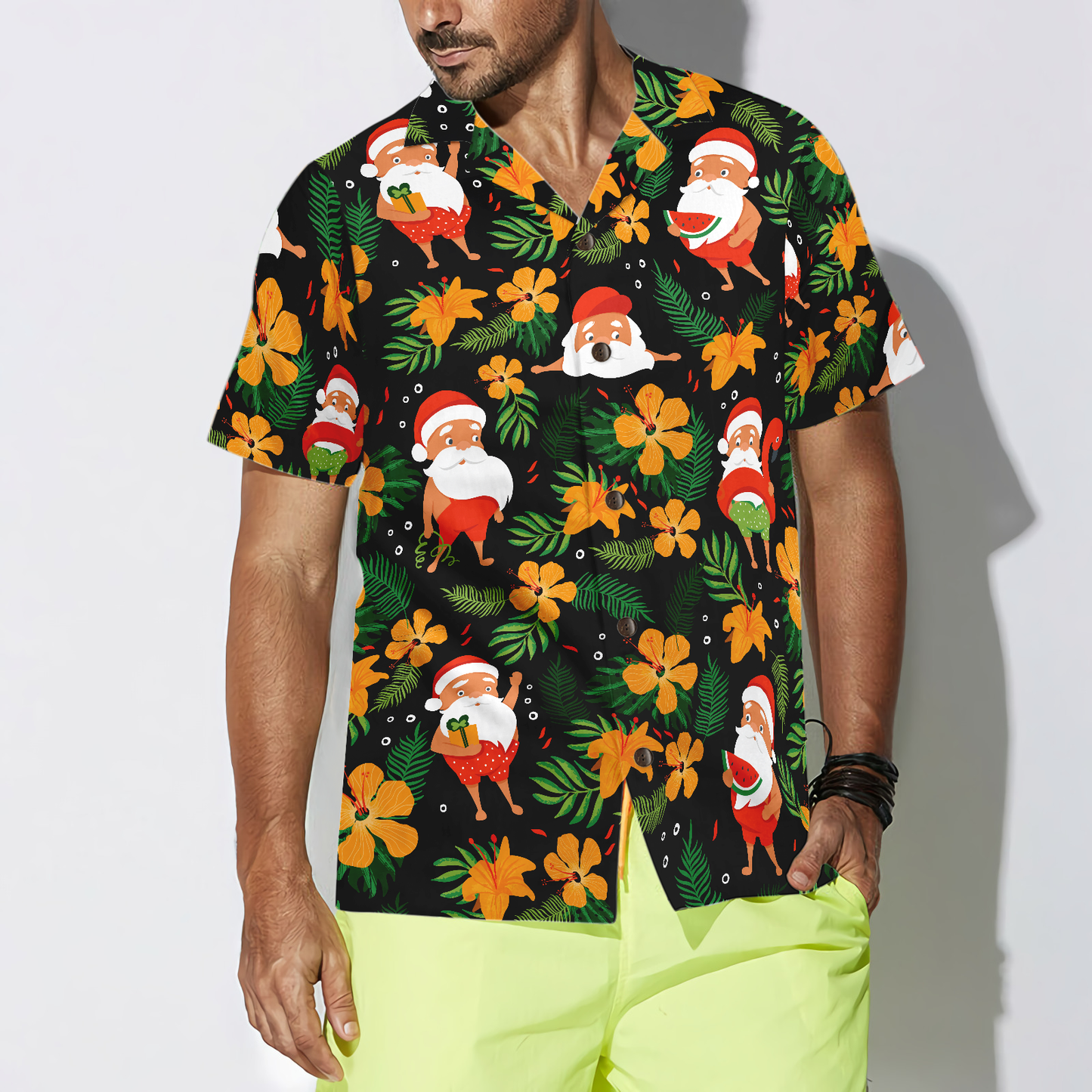 WW | Hyperfavor Weihnachts-Hawaiianhemden, Santa Schwimmendes tropisches Muster kurzärmliges Hemd, Weihnachtshemd Idee Geschenk für Männer und Frauen