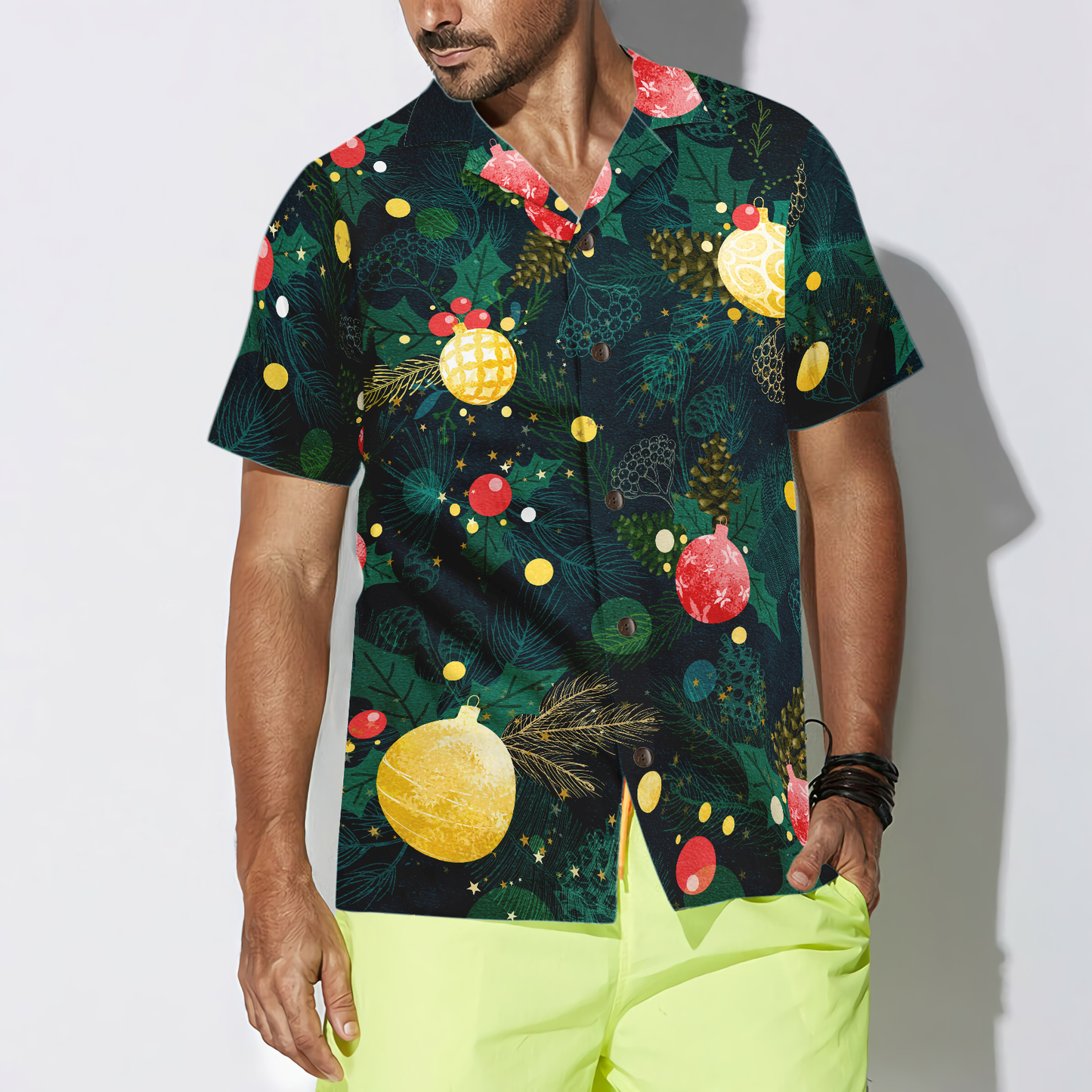 WW | Hyperfavor Weihnachts-Hawaiianhemden, Weihnachtsbaumornament-Musterhemd Kurzarm, Weihnachtshemd Geschenkidee für Männer und Frauen