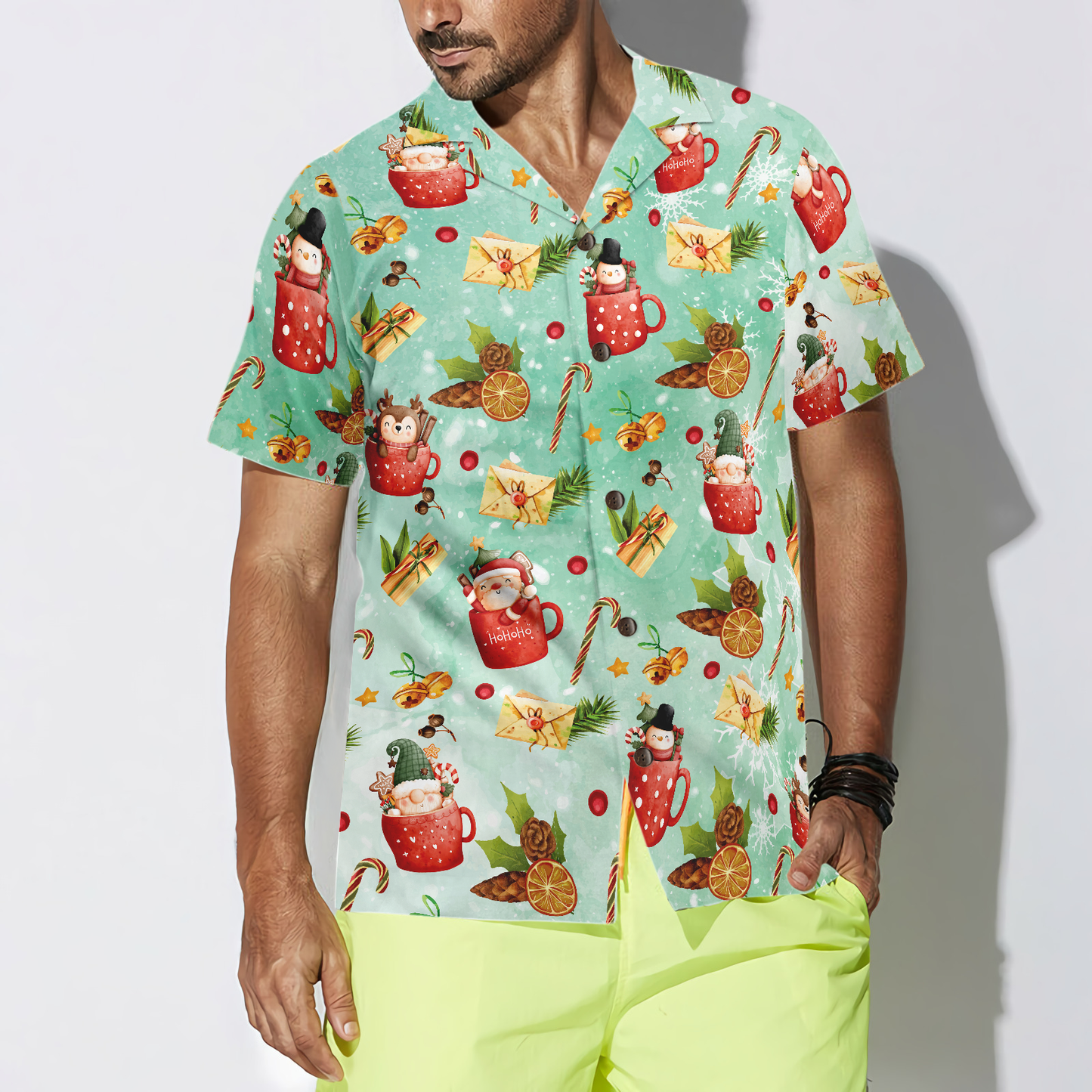 WW | Hyperfavor Santa Weihnachtsmuster 1 Muster Hawaiian Shirt, Weihnachtshemden Kurzarm Hemd mit Knopfleiste für Männer und Frauen