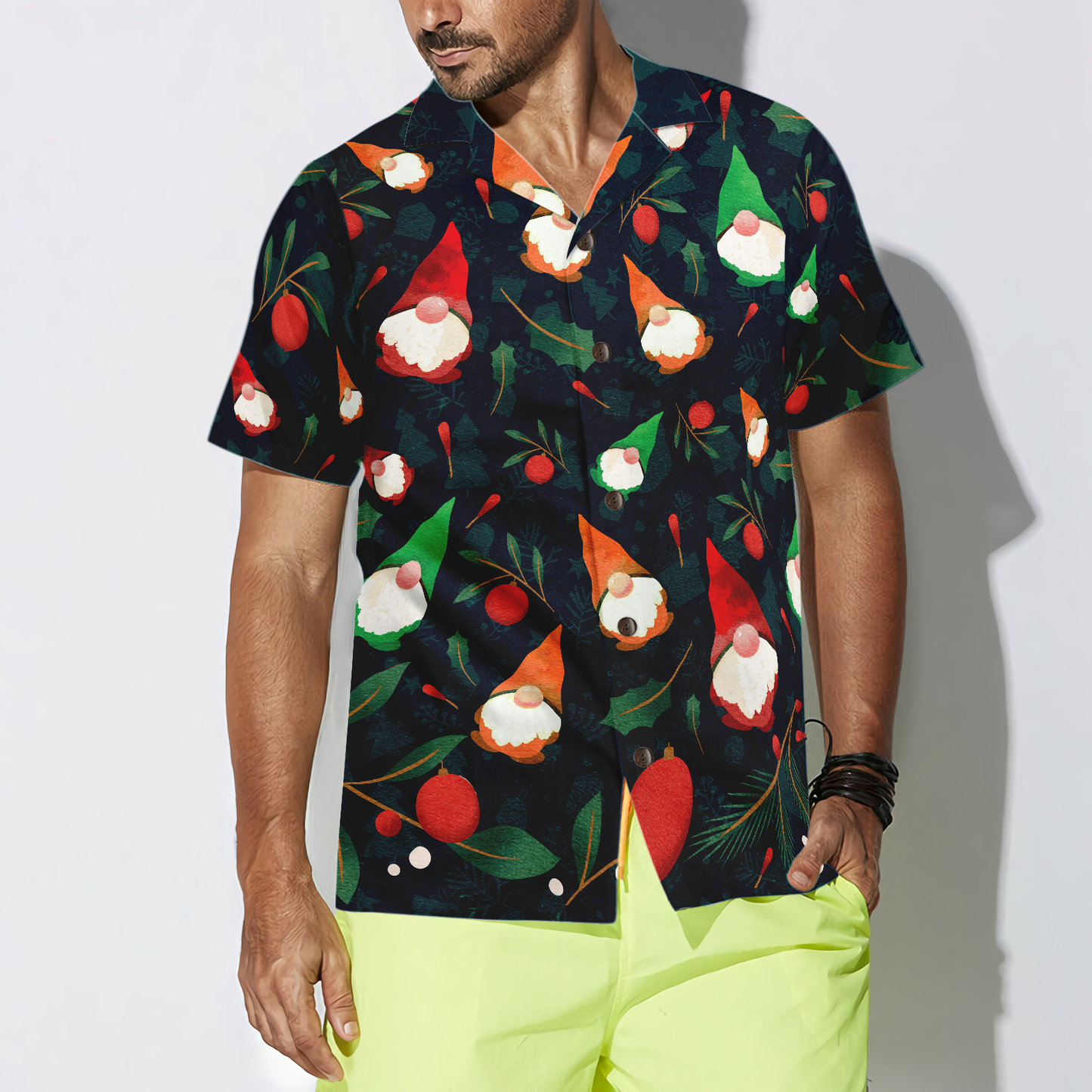 WW | Hyperfavor Weihnachts-Hawaiian-Shirts, Weihnachtsgnom-Musterhemden Kurzarm, Weihnachtshemd Geschenkidee für Männer und Frauen