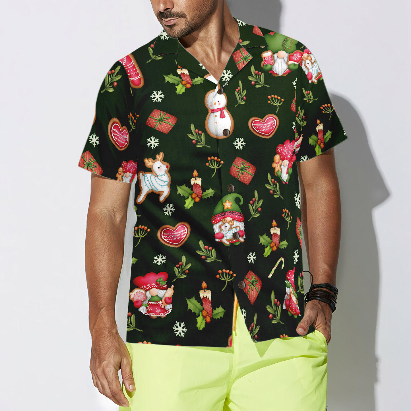 WW | Hyperfavor Weihnachts-Hawaiianhemden für Männer und Frauen, Gnome Fröhliche Weihnachten Hawaiian Shirt Button Down Shirt Kurzarm