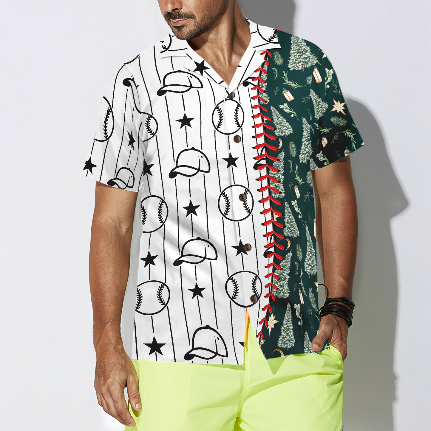 WW | Hyperfavor Weihnachts-Hawaiian-Shirts, Baseball-Muster-Shirt kurzarm, Weihnachts-Shirt-Idee Geschenk für Männer und Frauen