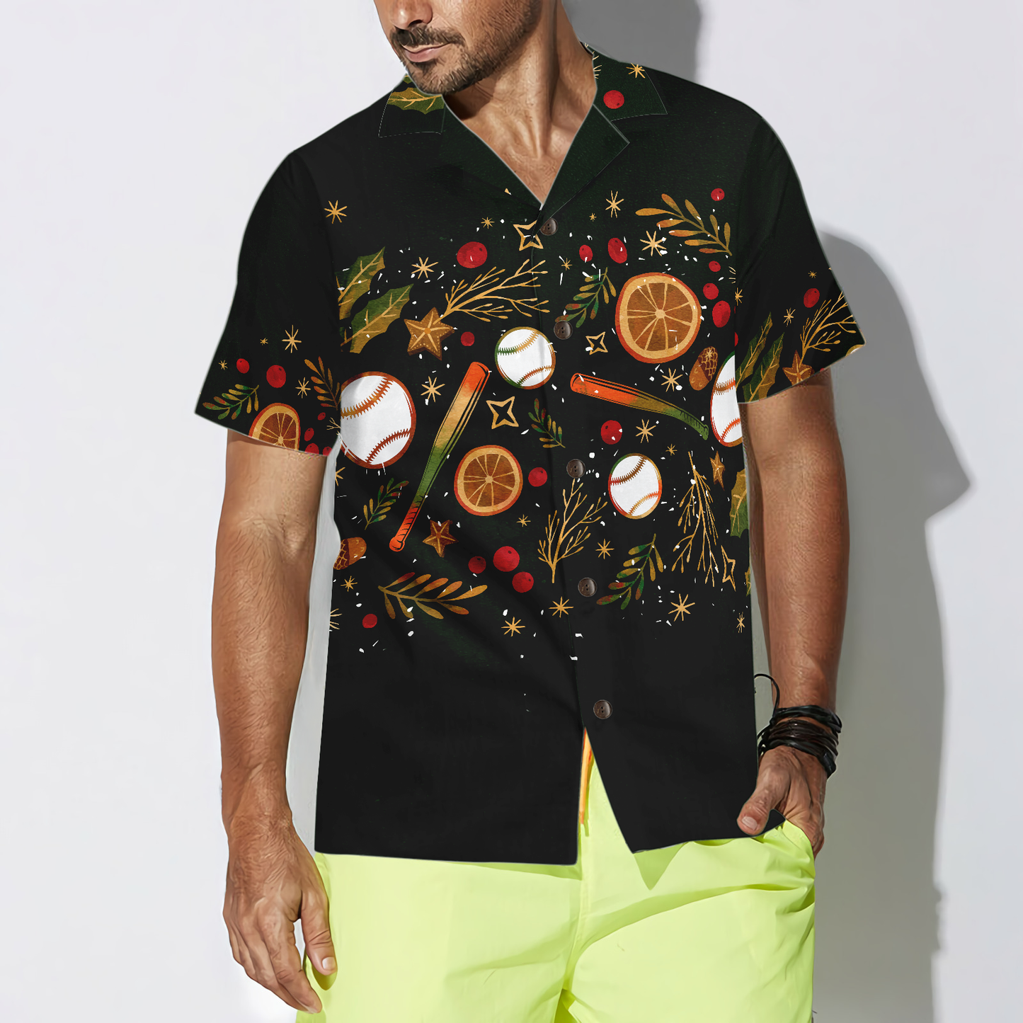 WW | Hyperfavor Weihnachten Hawaiian-Shirts für Männer und Frauen, Weihnachts-Baseballmuster Hawaiian-Shirt mit Knopfleiste Kurzarm