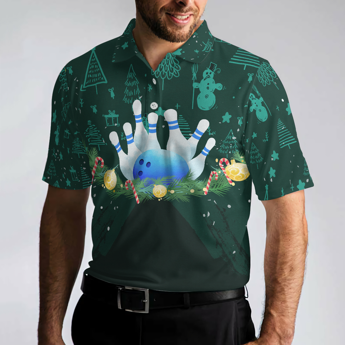 WW | Weihnachtskranz mit Bowling Herren Polohemden