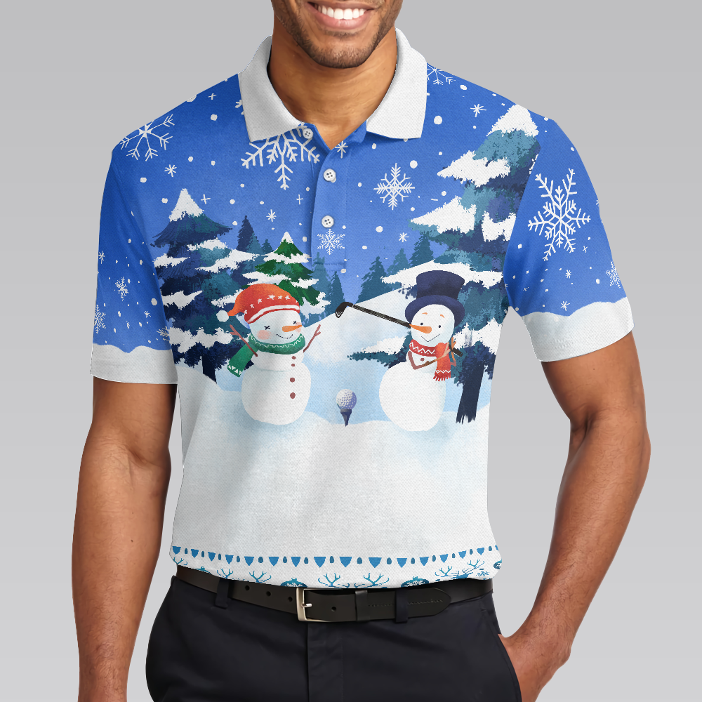 WW | Weihnachts Golf Polo-Shirts - Herren Golf Polo-Shirts Kurzarm - Lustiges Schneemann-Muster-Shirt Dry Fit - Weihnachts-Shirt Geschenkidee für Männer