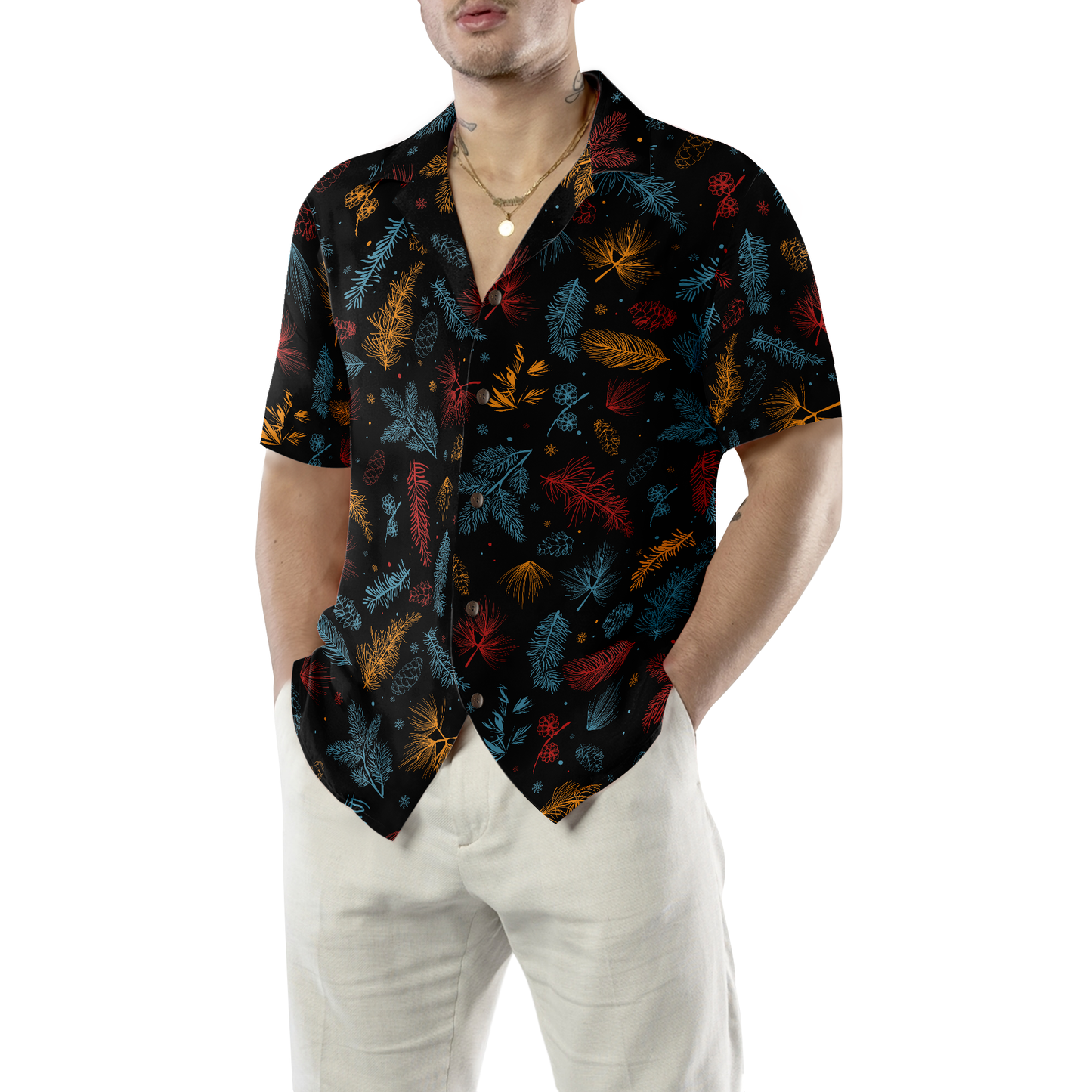 WW | Hyperfavor Santa Beach Muster 2 Hawaii-Hemd, Weihnachtshemden Kurzarm Knopfdown-Hemd für Männer und Frauen