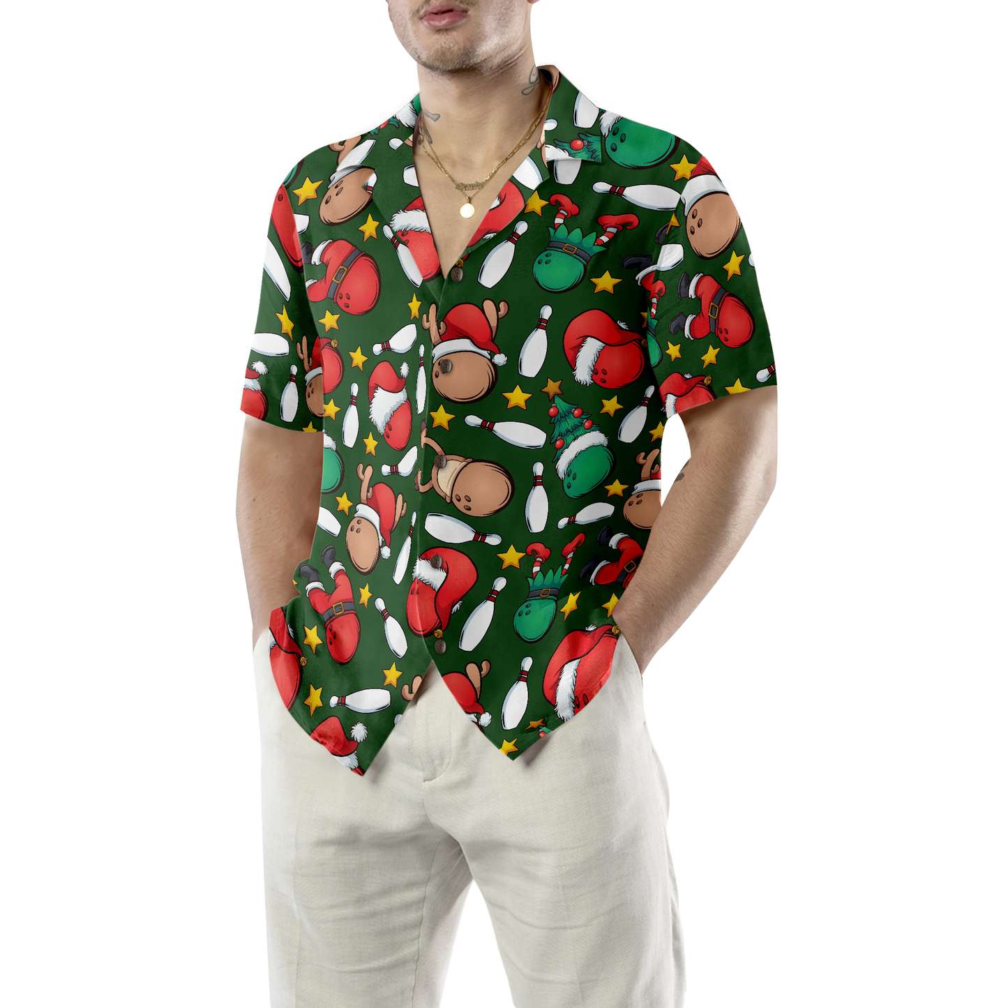WW | Hyperfavor Weihnachts-Hawaiianhemden, Weihnachts-Bowlingmuster-Shirt Kurzarm, Weihnachts-Shirt Geschenkidee für Männer und Frauen