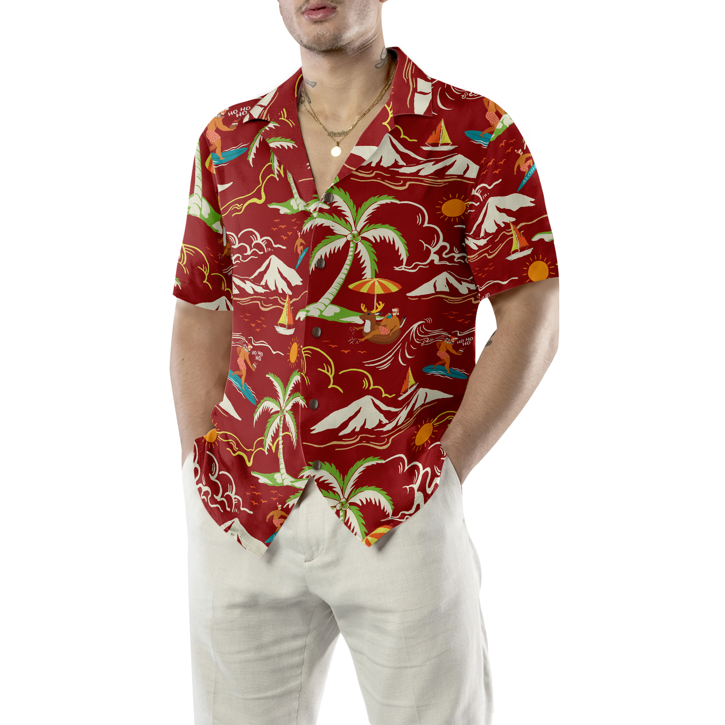 WW | Hyperfavor Weihnachts-Hawaiian-Shirts, Santa Strand Sommer Muster 1 Shirt Kurzarm, Weihnachts-Shirt Geschenkidee für Männer und Frauen