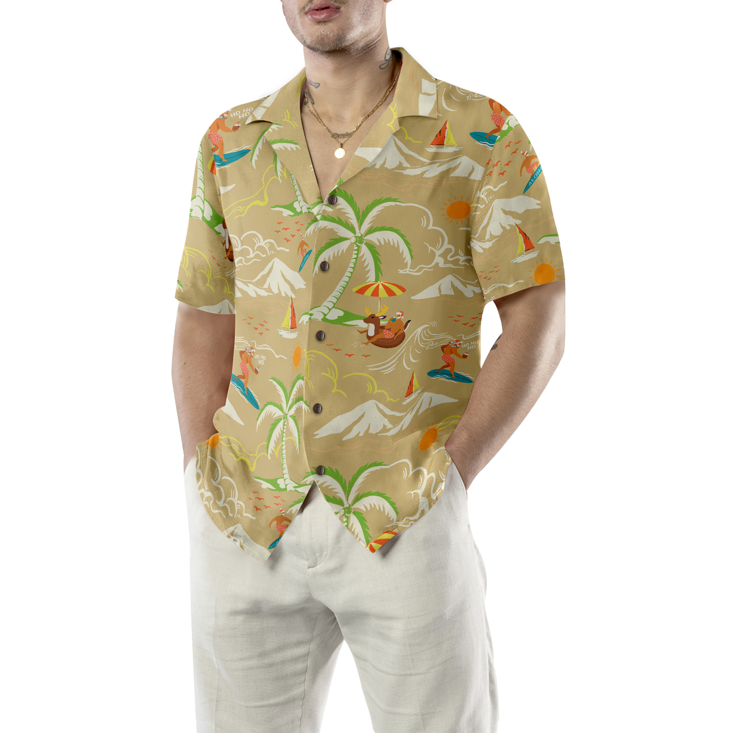 WW | Hyperfavor Weihnachts-Hawaiian-Shirts, Santa Strand Sommer Muster 4 Shirt Kurzarm, Weihnachtshemd Geschenkidee für Männer und Frauen