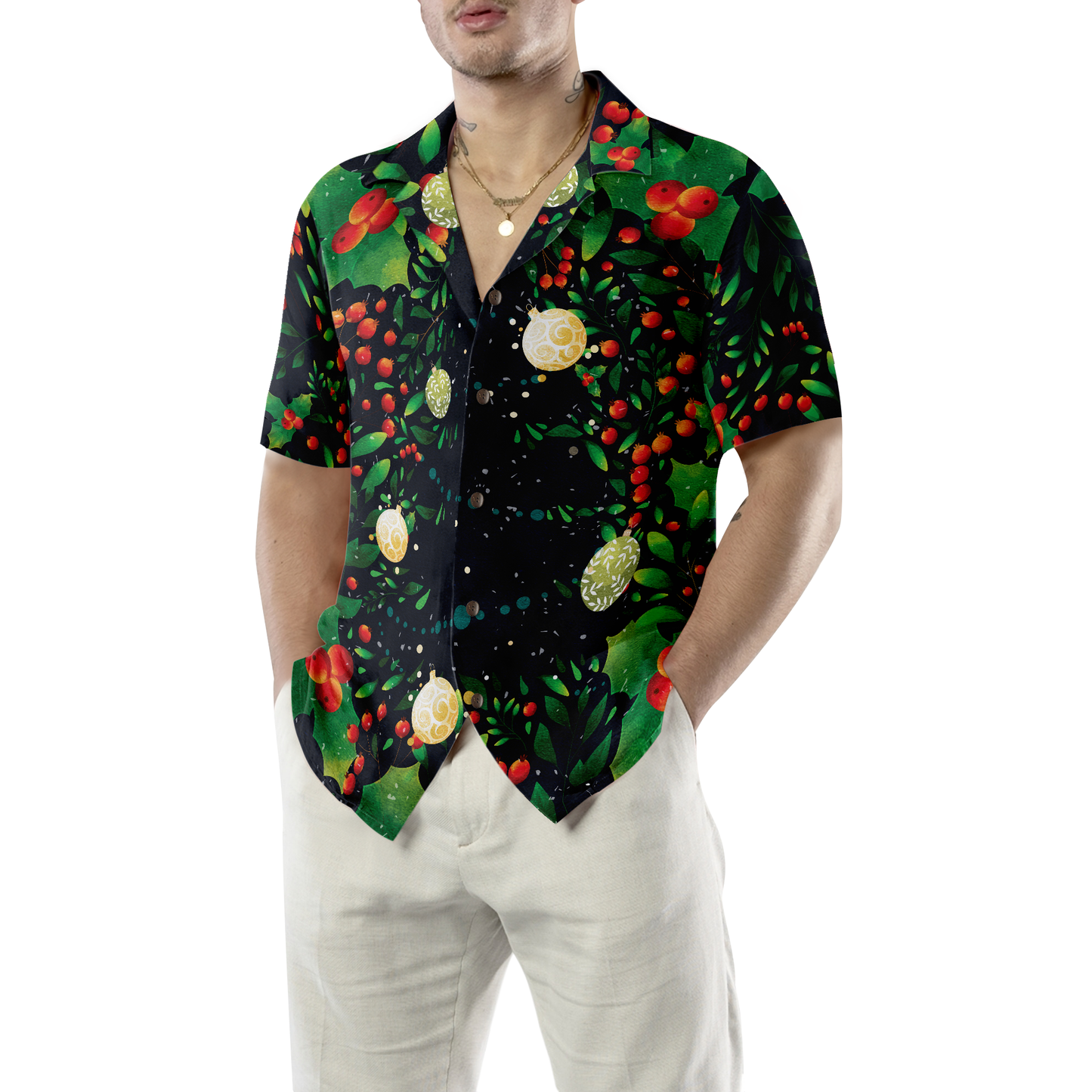 WW | Hyperfavor Weihnachtsbaum-Muster Hawaiian-Shirt, Weihnachtshemden Kurzarm Button-Down-Shirt für Männer und Frauen