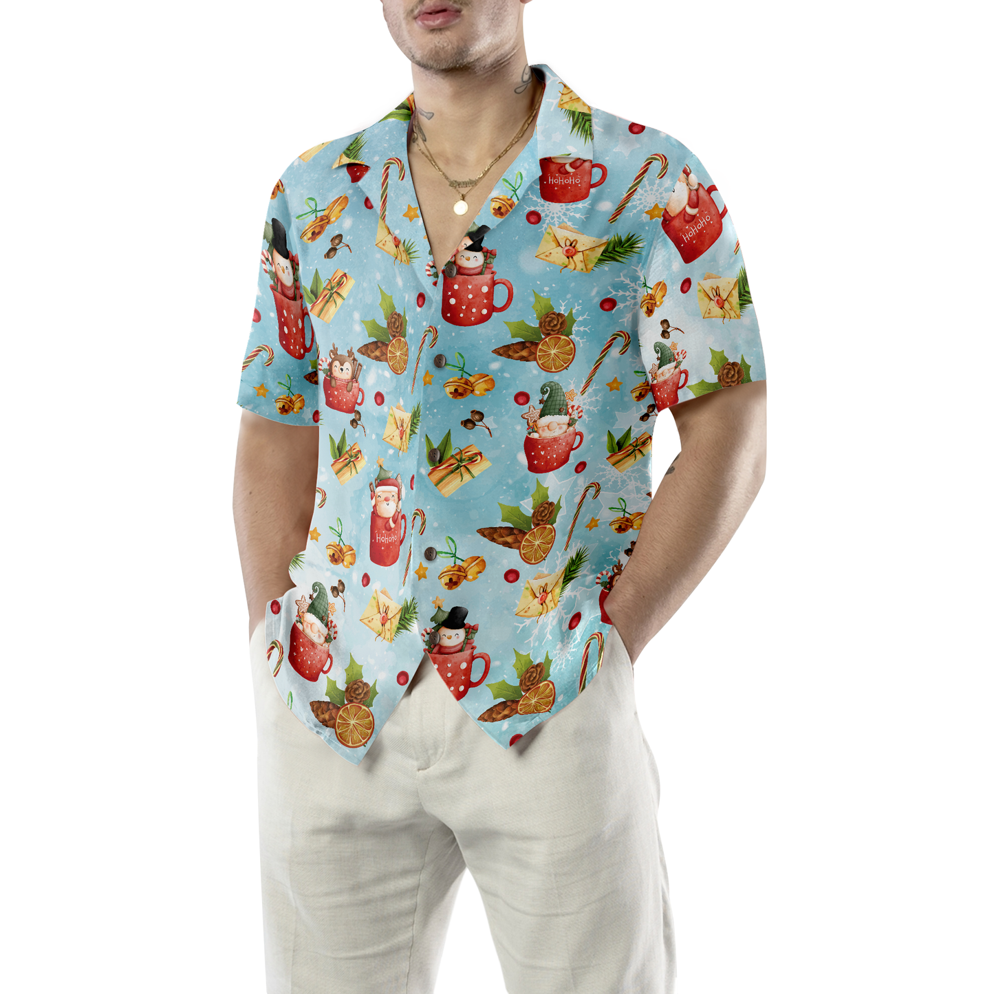 WW | Hyperfavor Santa Weihnachtsmuster 2 Muster Hawaiian Hemd, Weihnachtshemden Kurzarm Knopfdown Hemd für Männer und Frauen