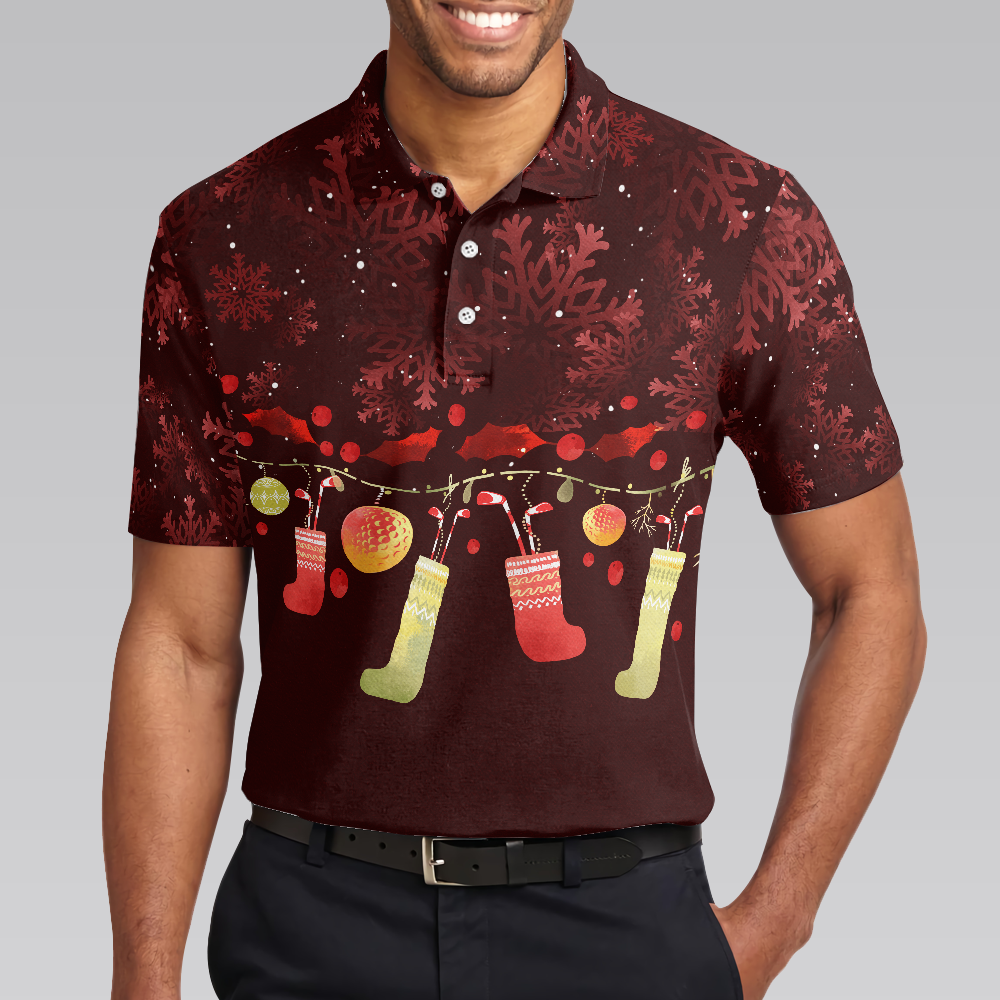 WW | Christmas Golf Polo Shirts - Men's Golf Polo Shirts Short Sleeve - Red Christmas Pattern Shirt Dry Fit - Christmas Shirt Gift Idea for Men