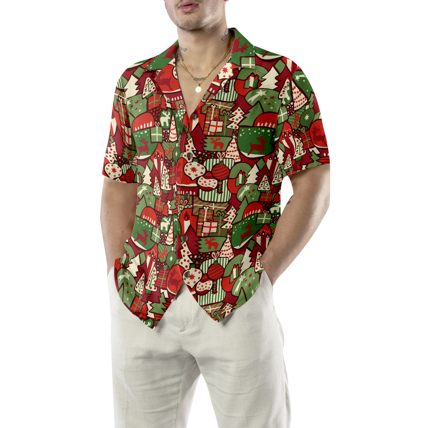WW | Hawaiian Hemden, Weihnachtsgeschenk Musterhemd Kurzarm, Weihnachtshemd Geschenkidee für Männer und Frauen
