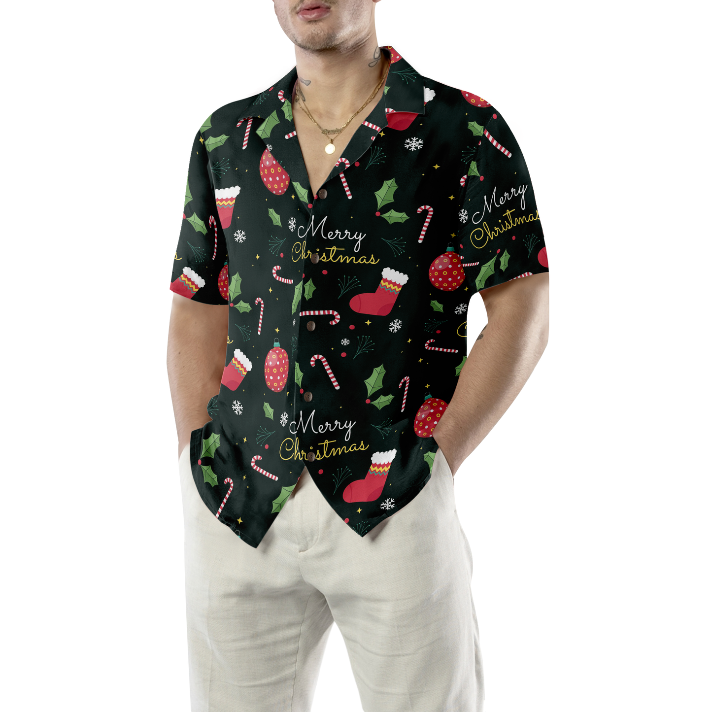 WW | Hyperfavor Weihnachts-Hawaiianhemden, Fröhliche Weihnachten Musterhemd Kurzarm, Weihnachtshemd Geschenkidee für Männer und Frauen