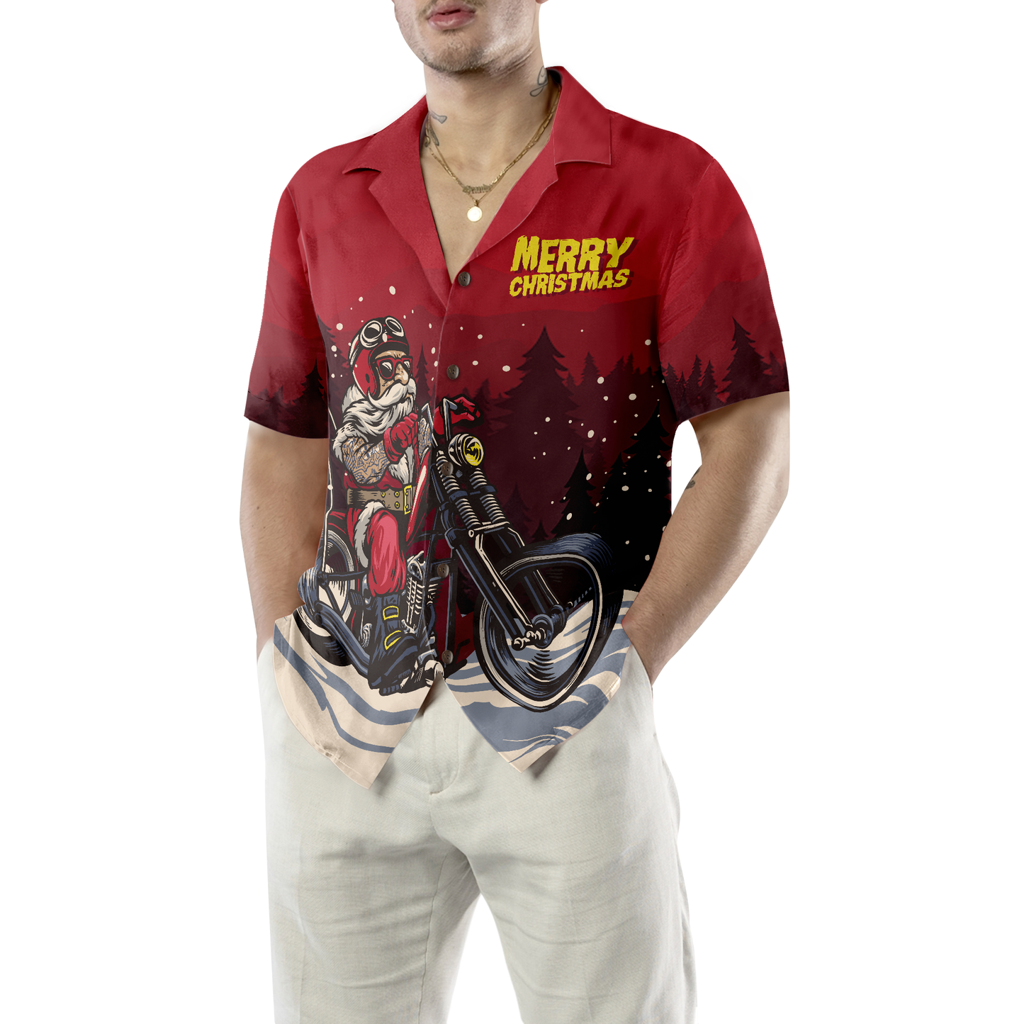 WW | Hyperfavor Weihnachts Hawaiian Shirts, Santa Motobike Hemd Kurzarm, Weihnachtshemd Geschenkidee für Männer und Frauen