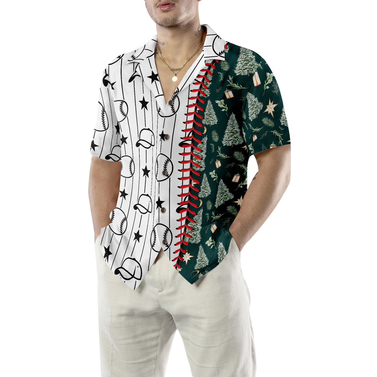 WW | Hyperfavor Weihnachts-Hawaiian-Shirts, Baseball-Muster-Shirt kurzarm, Weihnachts-Shirt-Idee Geschenk für Männer und Frauen