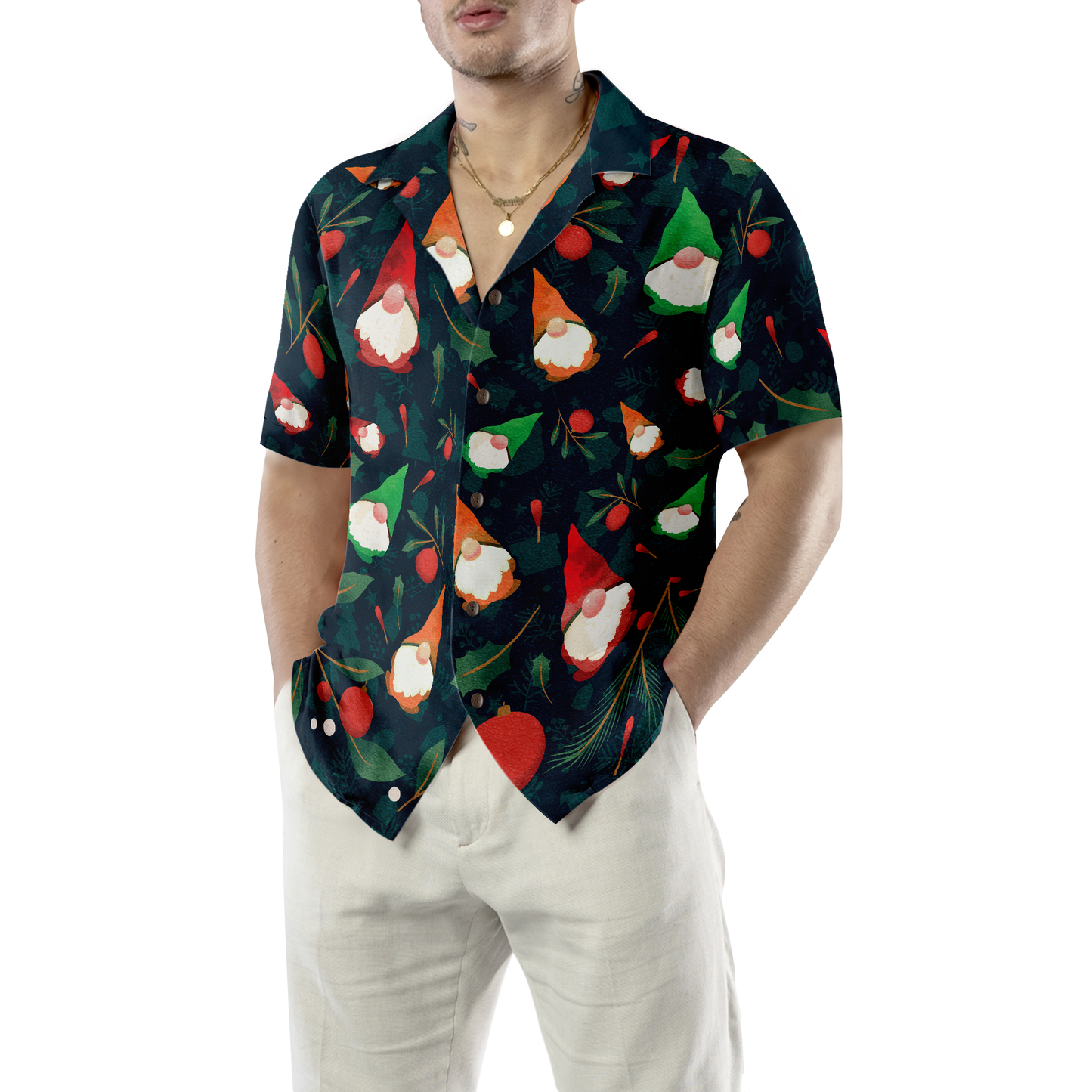 WW | Hyperfavor Weihnachts-Hawaiian-Shirts, Weihnachtsgnom-Musterhemden Kurzarm, Weihnachtshemd Geschenkidee für Männer und Frauen