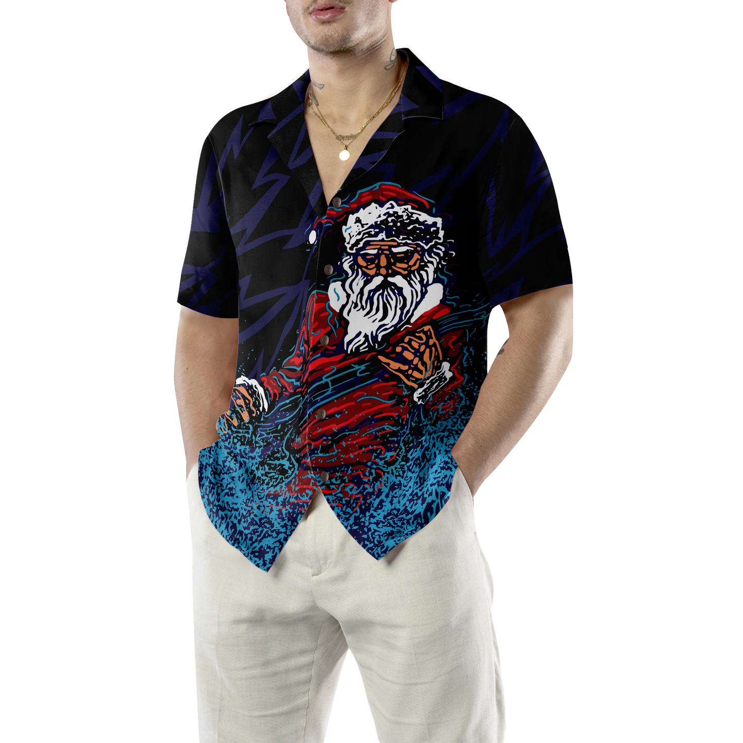 WW | Hawaiian Hemden, Rock Santa Shirt Kurzarm, Weihnachtshemden Geschenkidee für Männer und Frauen