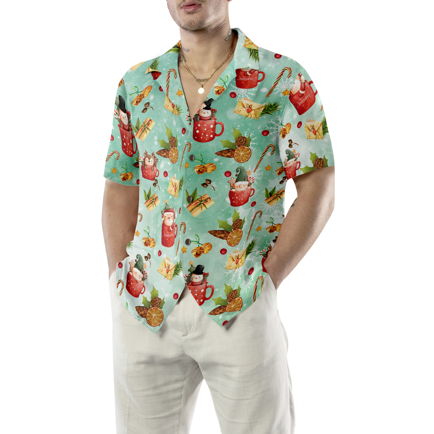 WW | Hyperfavor Santa Weihnachtsmuster 1 Muster Hawaiian Shirt, Weihnachtshemden Kurzarm Hemd mit Knopfleiste für Männer und Frauen