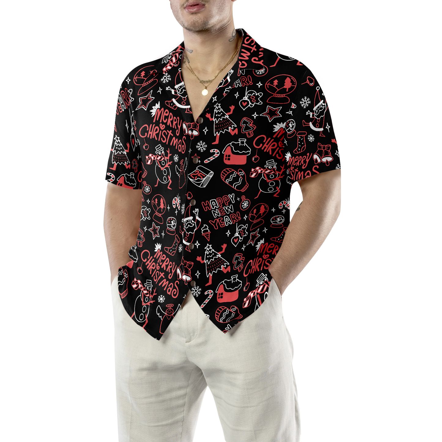 WW | Hyperfavor Weihnachts-Hawaiianhemden, Weihnachts-Linienmuster-Hemd Kurzarm, Weihnachtshemd Geschenkidee für Männer und Frauen
