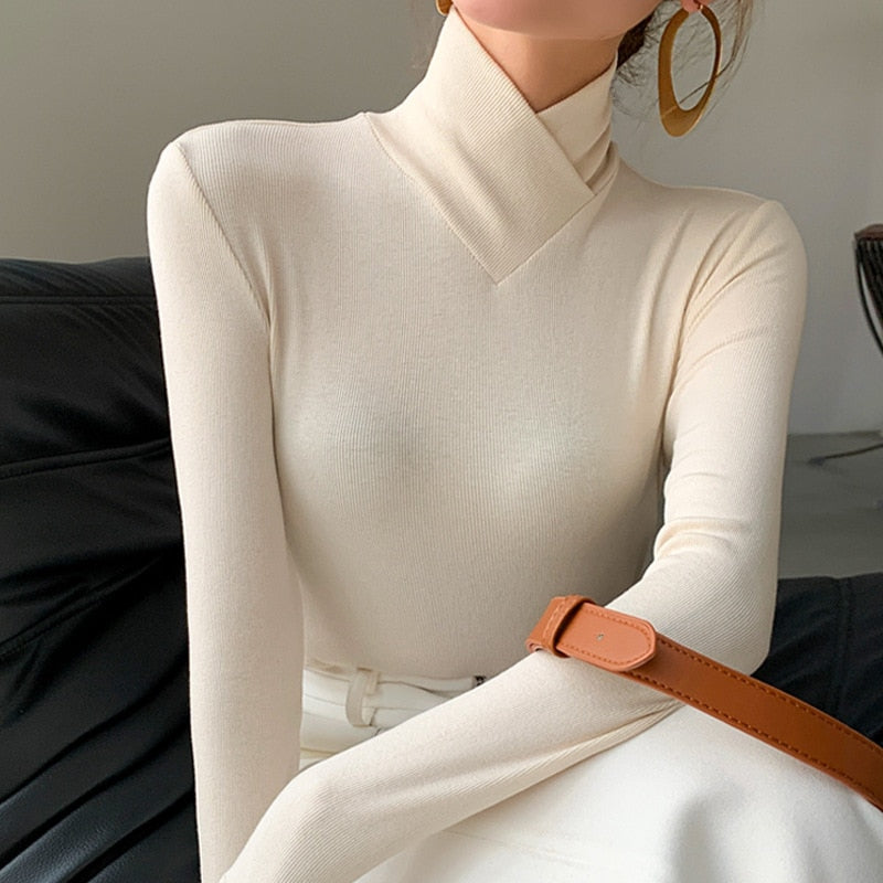 WW | Women's Overlapping Turtleneck Sweater - Warm and Elegant