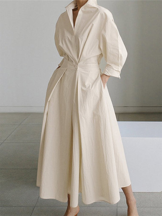 WW | Women's Elegant Belted Shirt Dress Maxi