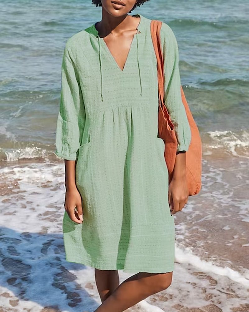 WW | Entspanntes Boho-Hemdkleid mit V-Ausschnitt für Damen