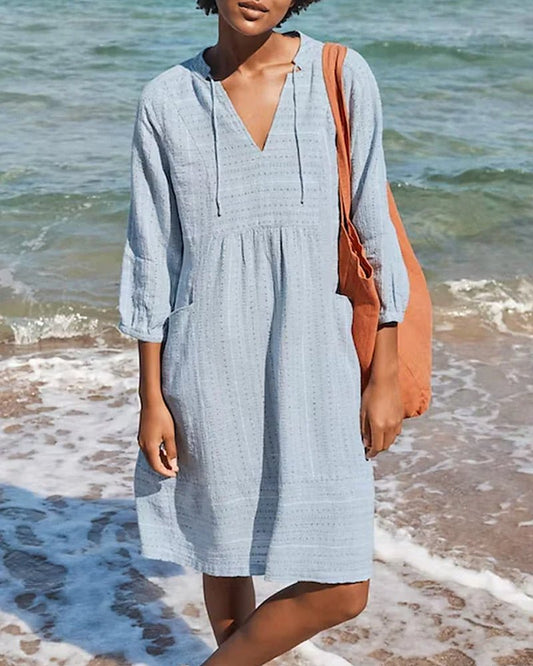 WW | Entspanntes Boho-Hemdkleid mit V-Ausschnitt für Damen