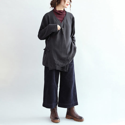 WW | vintage Baumwollpullover Cardigans Übergröße Saum Holed-Knit-Mäntel