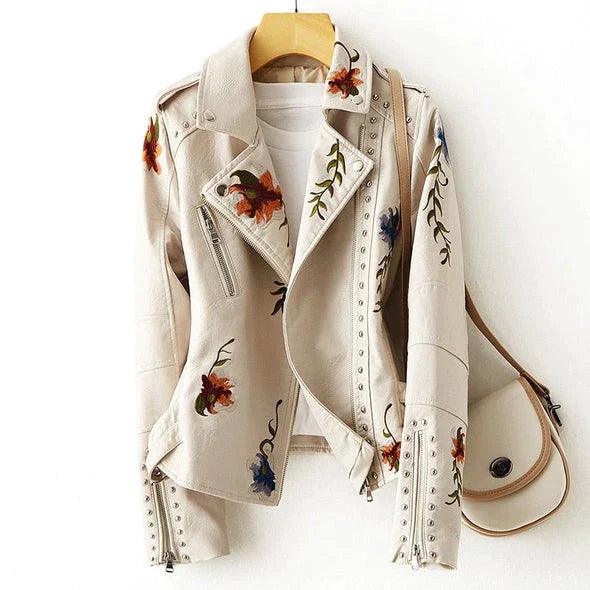 WW | Damenlederjacke mit floralem Muster