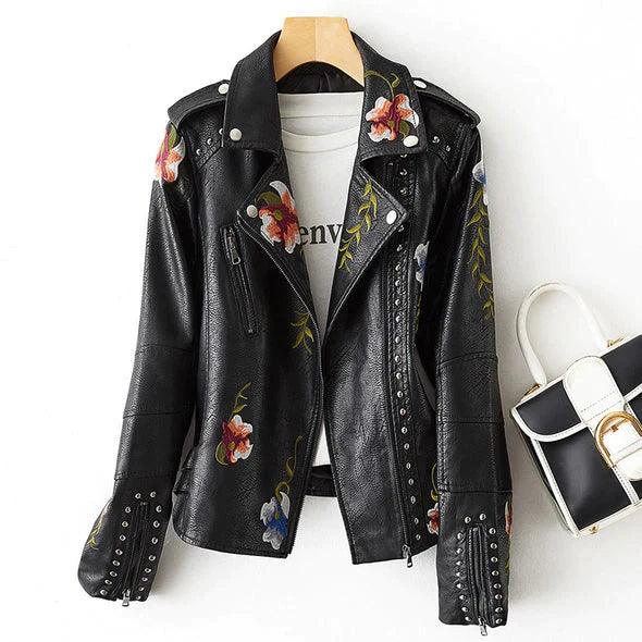 WW | Damenlederjacke mit floralem Muster