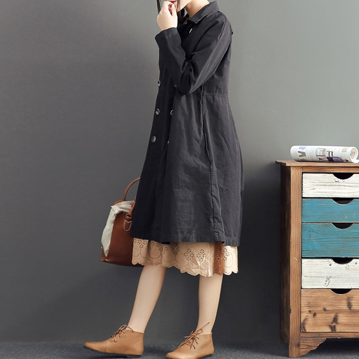 WW | mode schwarze Baumwolle lange Oberbekleidung Übergrößen hohe Taille warme doppelte Brust Trenchcoats