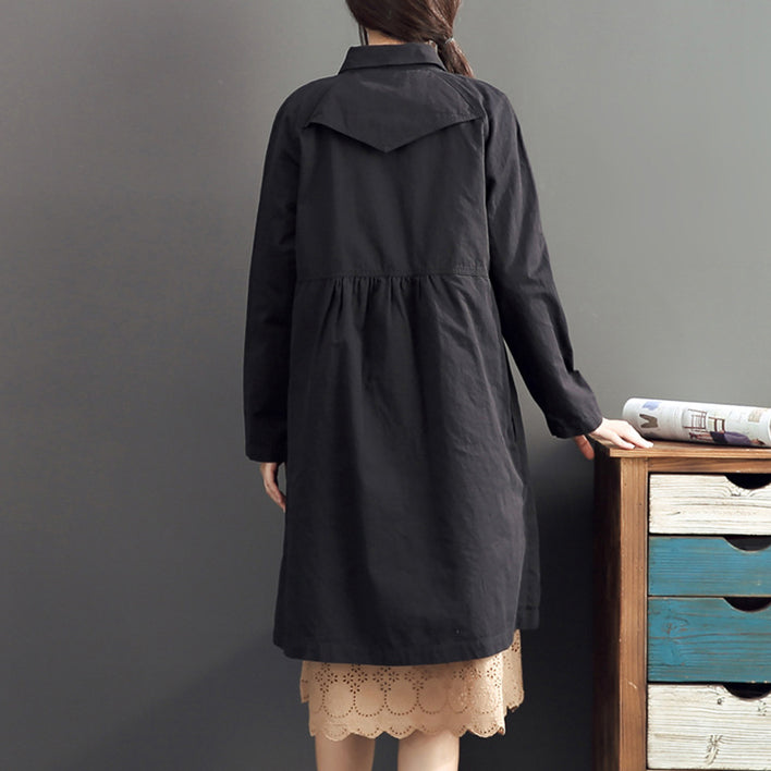 WW | mode schwarze Baumwolle lange Oberbekleidung Übergrößen hohe Taille warme doppelte Brust Trenchcoats