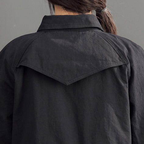 WW | mode schwarze Baumwolle lange Oberbekleidung Übergrößen hohe Taille warme doppelte Brust Trenchcoats