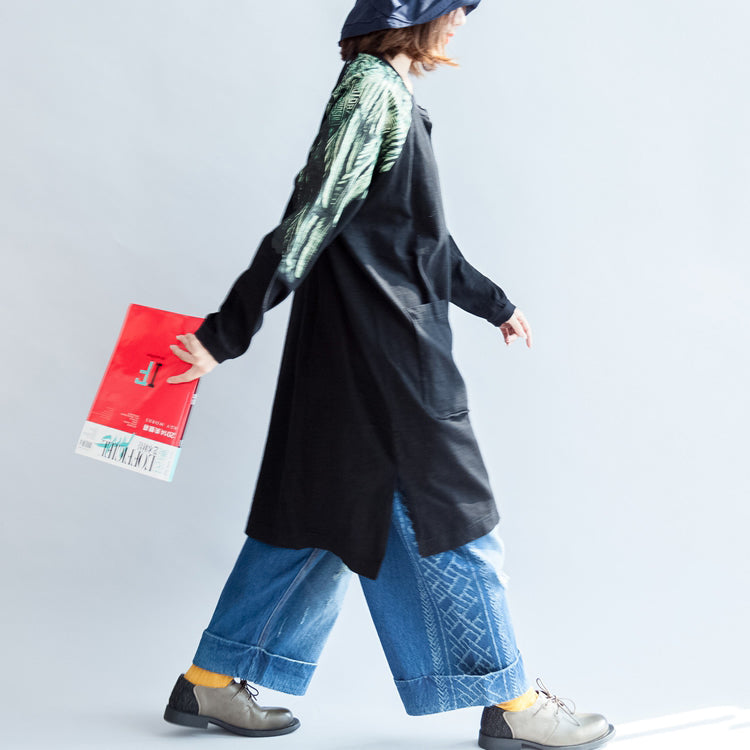 WW | Oversize-Patchwork grüne Drucke Baumwolle Outwear Taschen 2025 lässige Mäntel