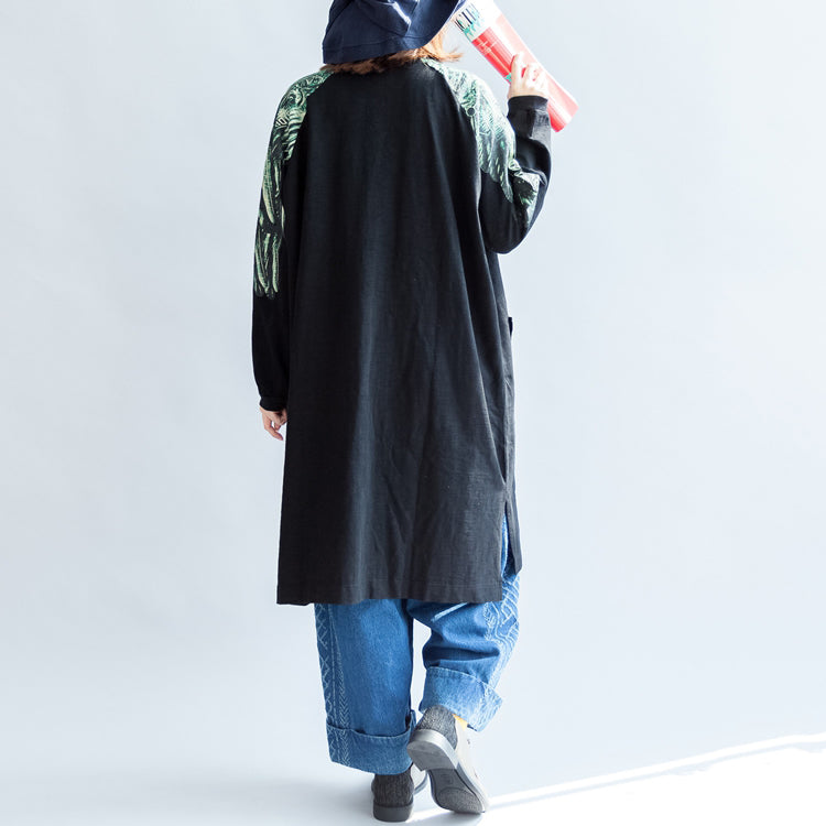 WW | Oversize-Patchwork grüne Drucke Baumwolle Outwear Taschen 2025 lässige Mäntel