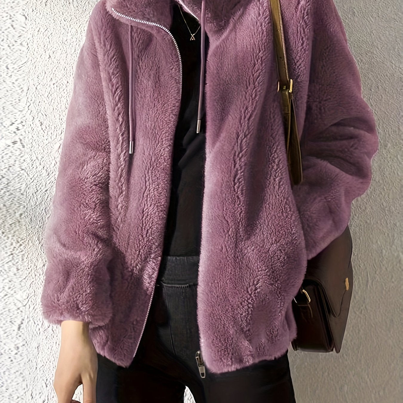 WW | Casual Warm Teddy Jacket with Drawstring and Zipper