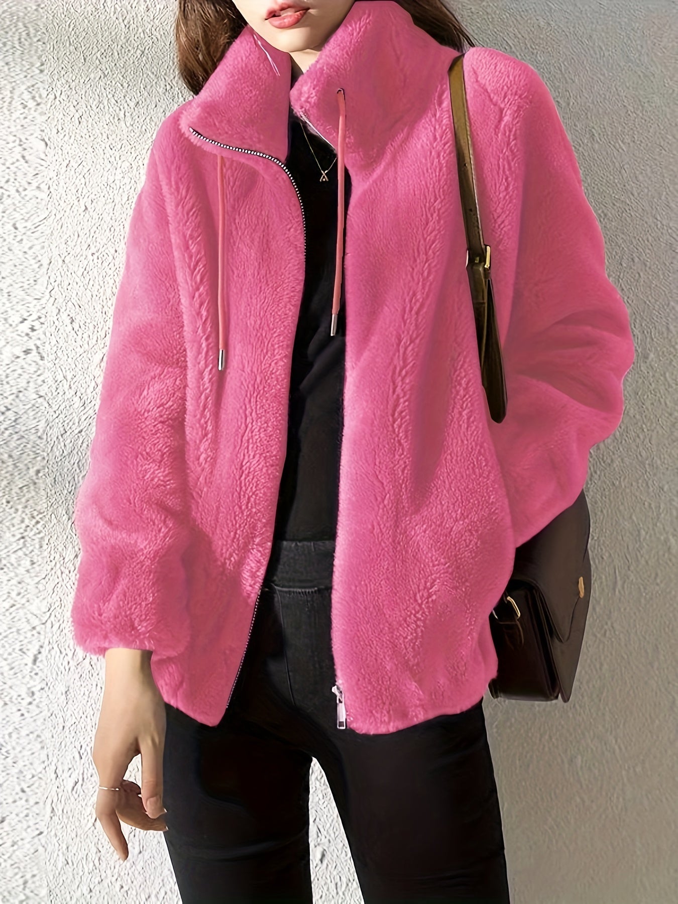 WW | Casual Warm Teddy Jacket with Drawstring and Zipper