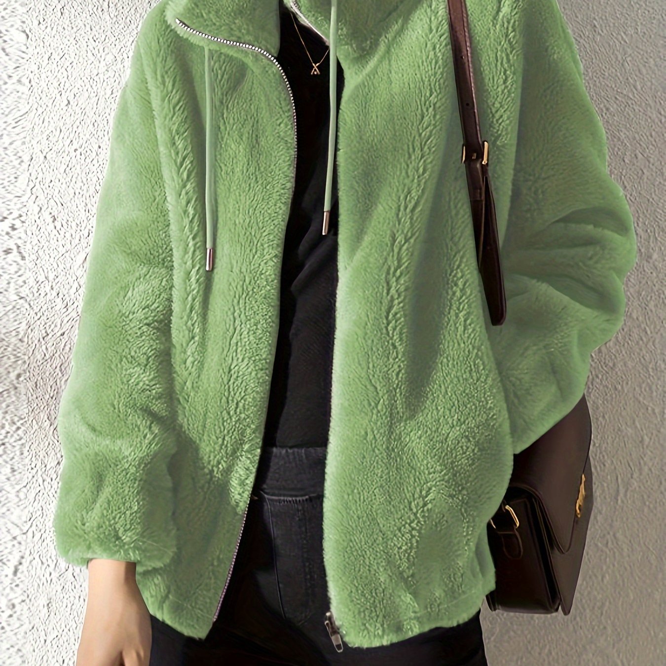 WW | Casual Warm Teddy Jacket with Drawstring and Zipper