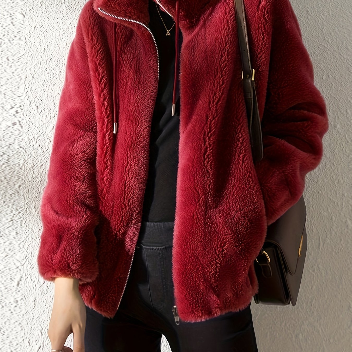 WW | Casual Warm Teddy Jacket with Drawstring and Zipper
